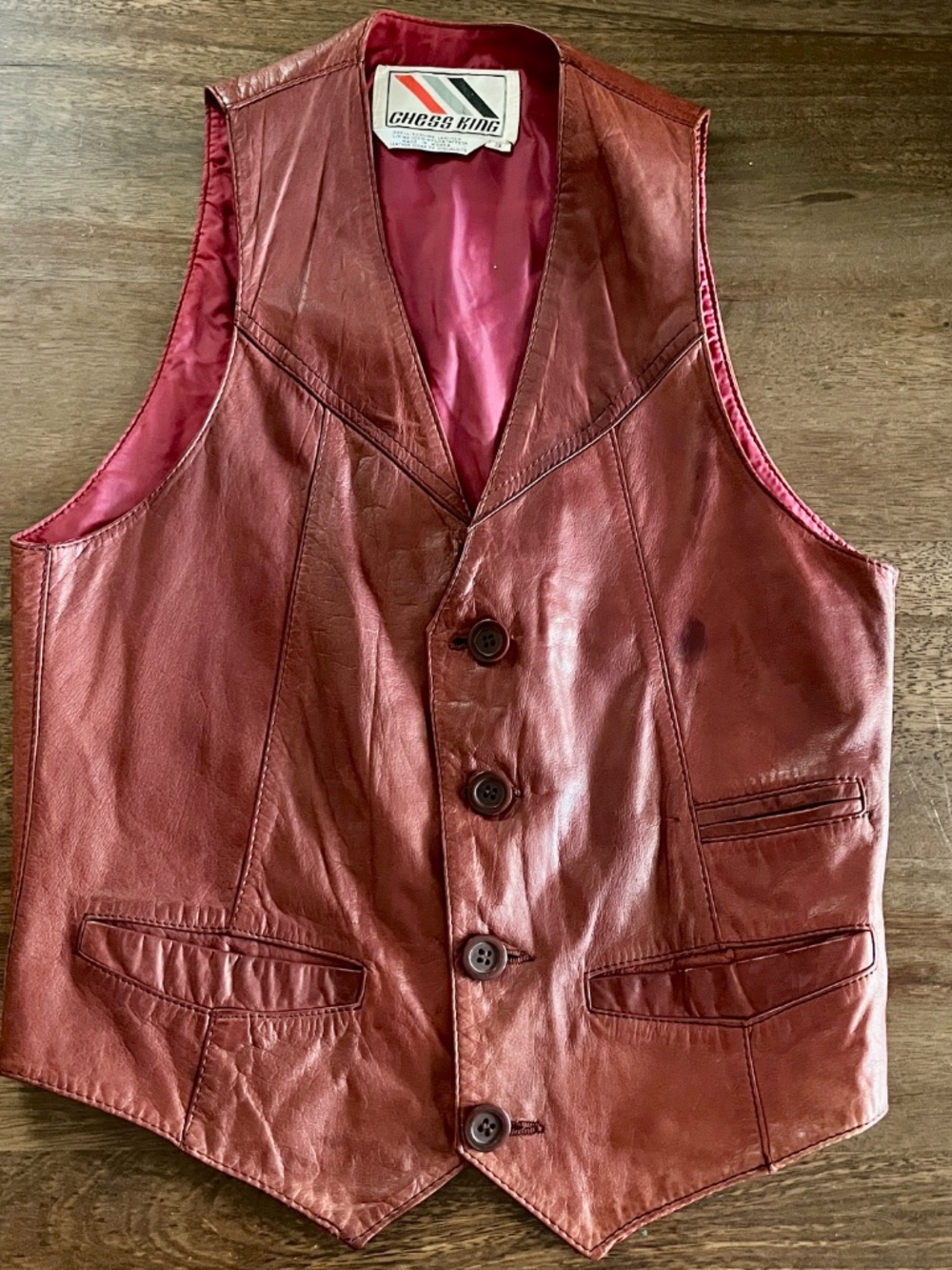 Vintage 1970s Chess King Distressed Leather Vest Size S